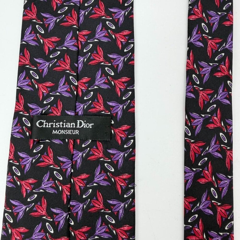 CHRISTIAN DIOR Silk Necktie Blue Print Pink & Purple Pattern